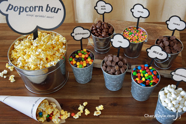 DIY Popcorn Bar Party Wedding Birthday Movie Night Party Ideas