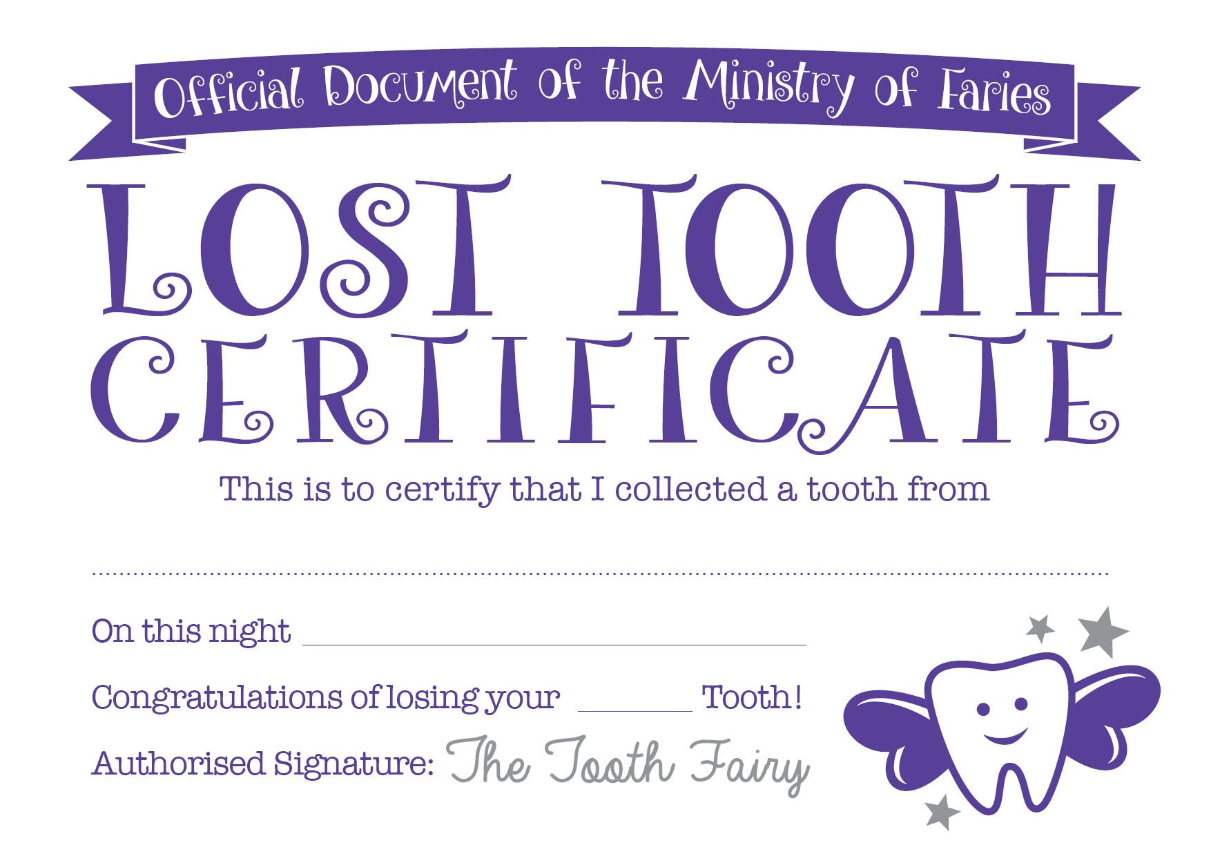 Tooth Fairy Certificate Receipt
