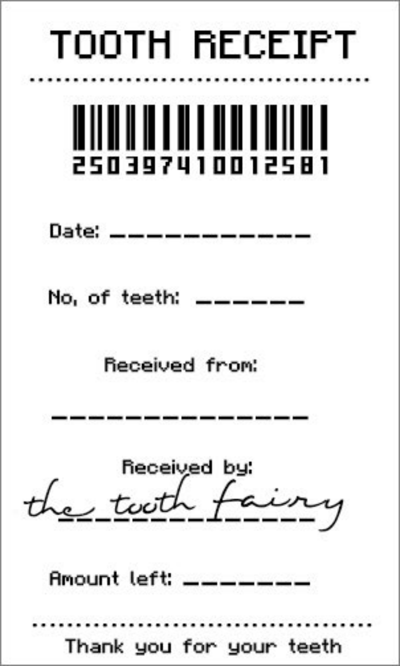 tooth fairy receipt certificate free printable lost first tooth idea